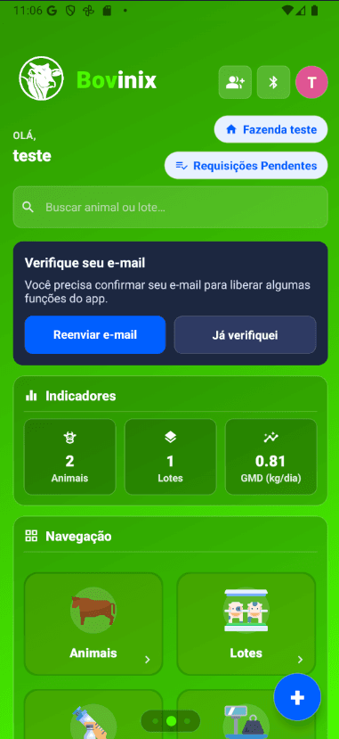App Bovinix — tela no mobile